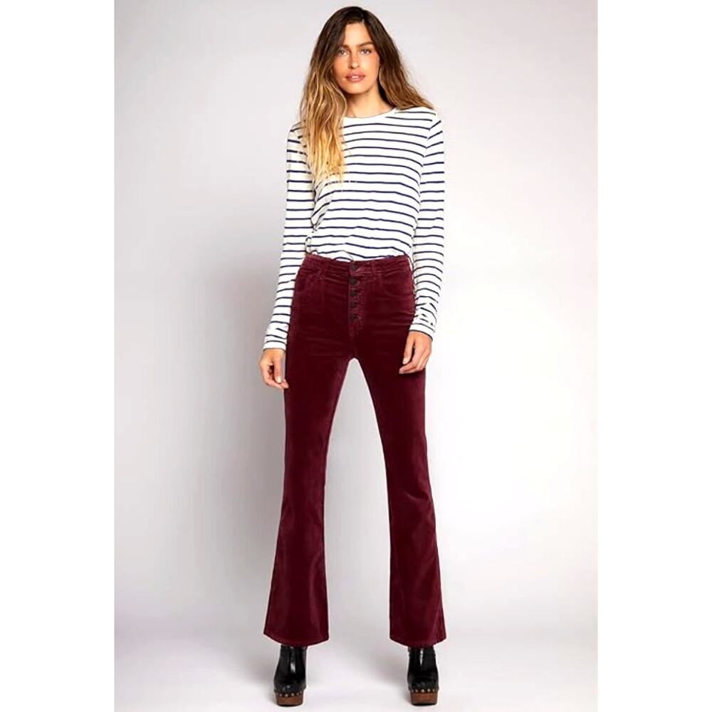 Current Elliot THE SIDE STREET High Rise Flare Velvet Pants Claret 29 NWT $228